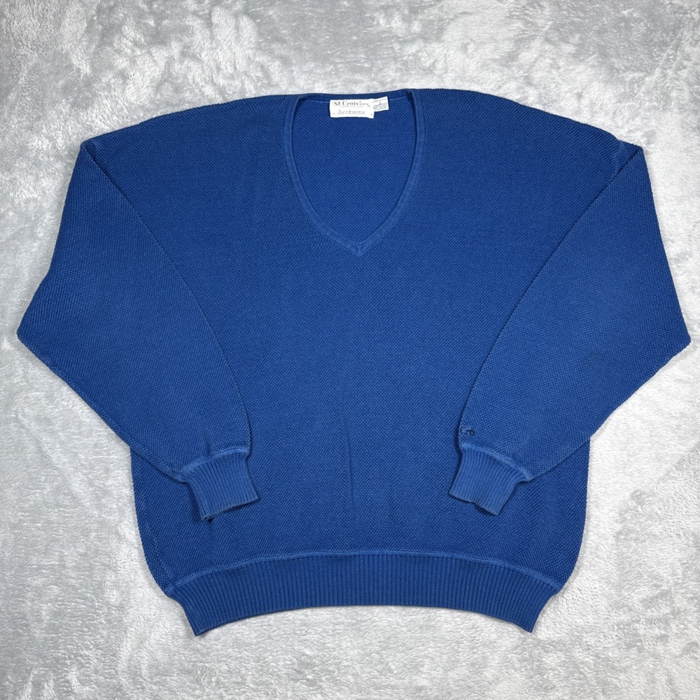 Vintage St Croix for Jacobson's Knit Sweater Mens L Blue V Neck Designer Golf